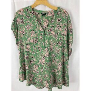Torrid Green Floral Georgette Zip Front Blouse Women's Size 0 Or 12